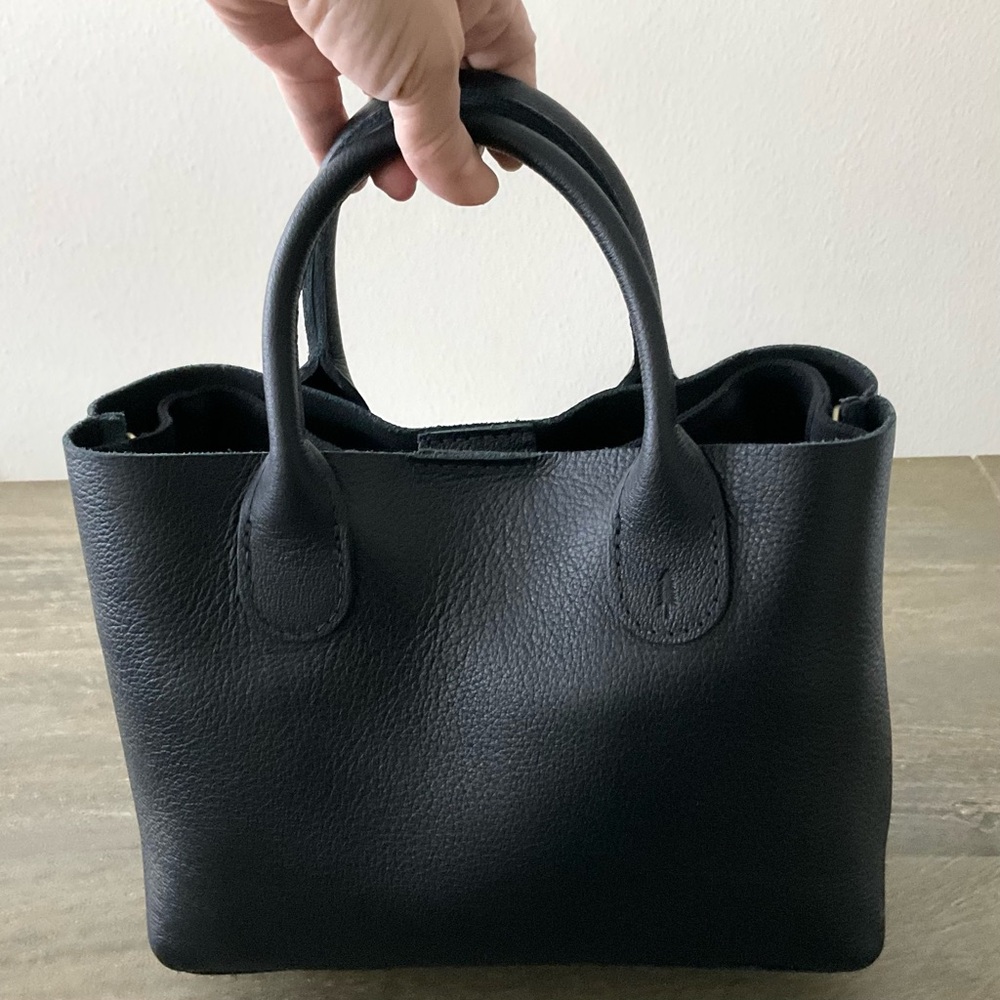 Bundle PLG LG Raindrop Crossbody Tote Bag Pebbled Black Leather w/ Canvas Insert - Picture 4 of 9